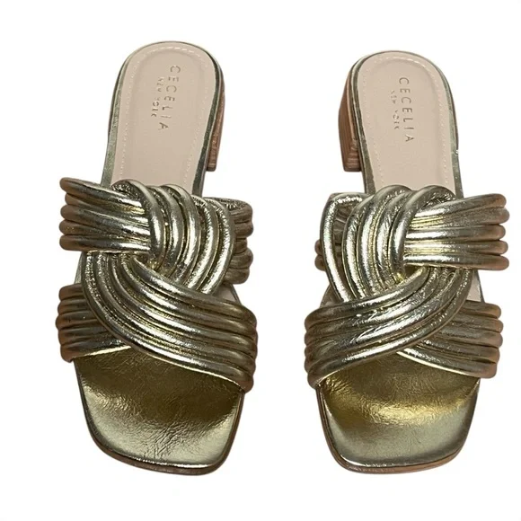 Cecelia New York Liv Metallic Knot Detail Block Heel Slide Sandals — Size 8 - Picture 3 of 13